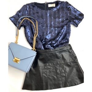 BCBGMaxAzria Black Leather A Line Mini Skirt